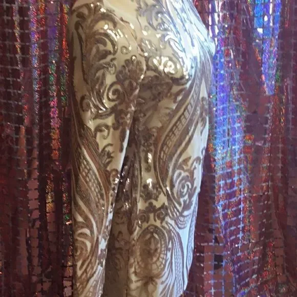 NWOT long sleeved dress with nude underlay & rose gold sequins throughout SM - Picture 7 of 14